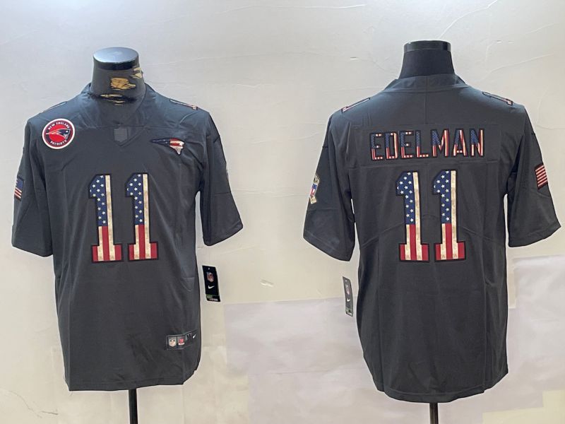 Men New England Patriots #11 Edelman Grey National Flag 2024 Nike Vapor Limited NFL Jersey style 2